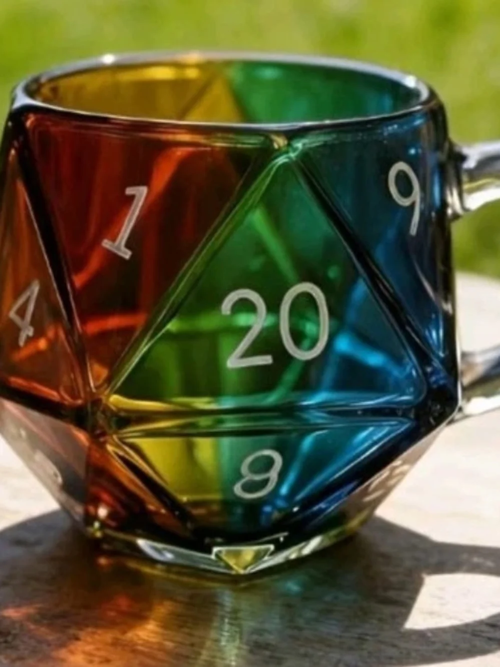 Rainbow D20 Glass Mug - Multi-Color Gamer Cup